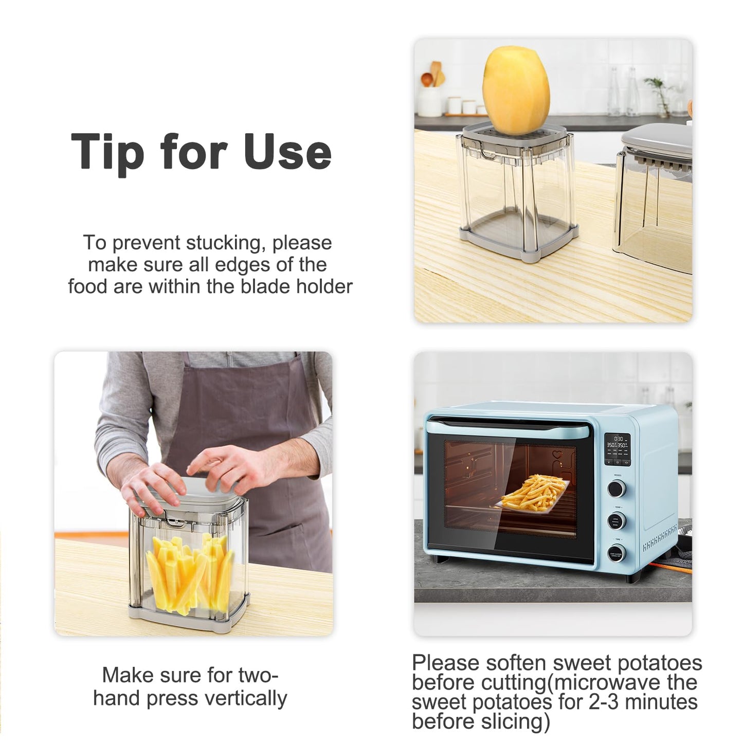French Fry Cutter 4-in-1 – Potato Cutter for Fries, Onion Dicer, Food Chopper & Apple Slicer – Manual Hand Vegetable Cutter with 4 Blades