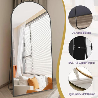 Full Length Mirror, Oversized 81"x41" Arched-Top Floor Mirror, Free Standing Mirrors, Modern Full Body Mirrors with Aluminum Alloy Frame for Bedroom,Living Room, Black