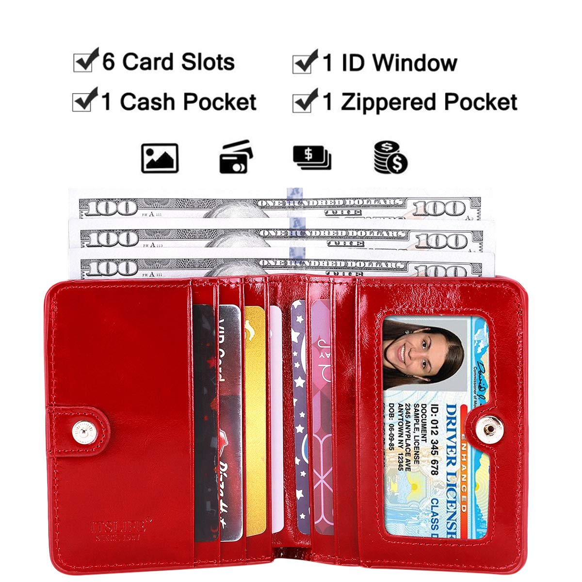 Itslife Women's Rfid Blocking Small Compact Bifold Leather Pocket Wallet Ladies Mini Purse with id Window (Waxed Red)