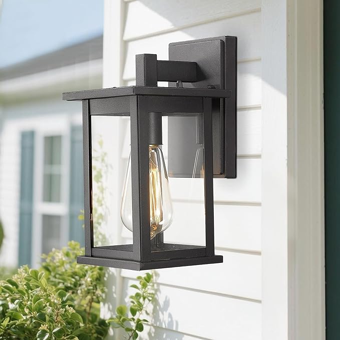 Bestshared Outdoor Wall Sconce, Exterior Lighting Fixture, Anti-Rust Outdoor Wall Mounted Light, Black Carriage Lantern Lamp, Outside Porch Light with Clear Glass for Home, Garage (Black, 1 Pack)