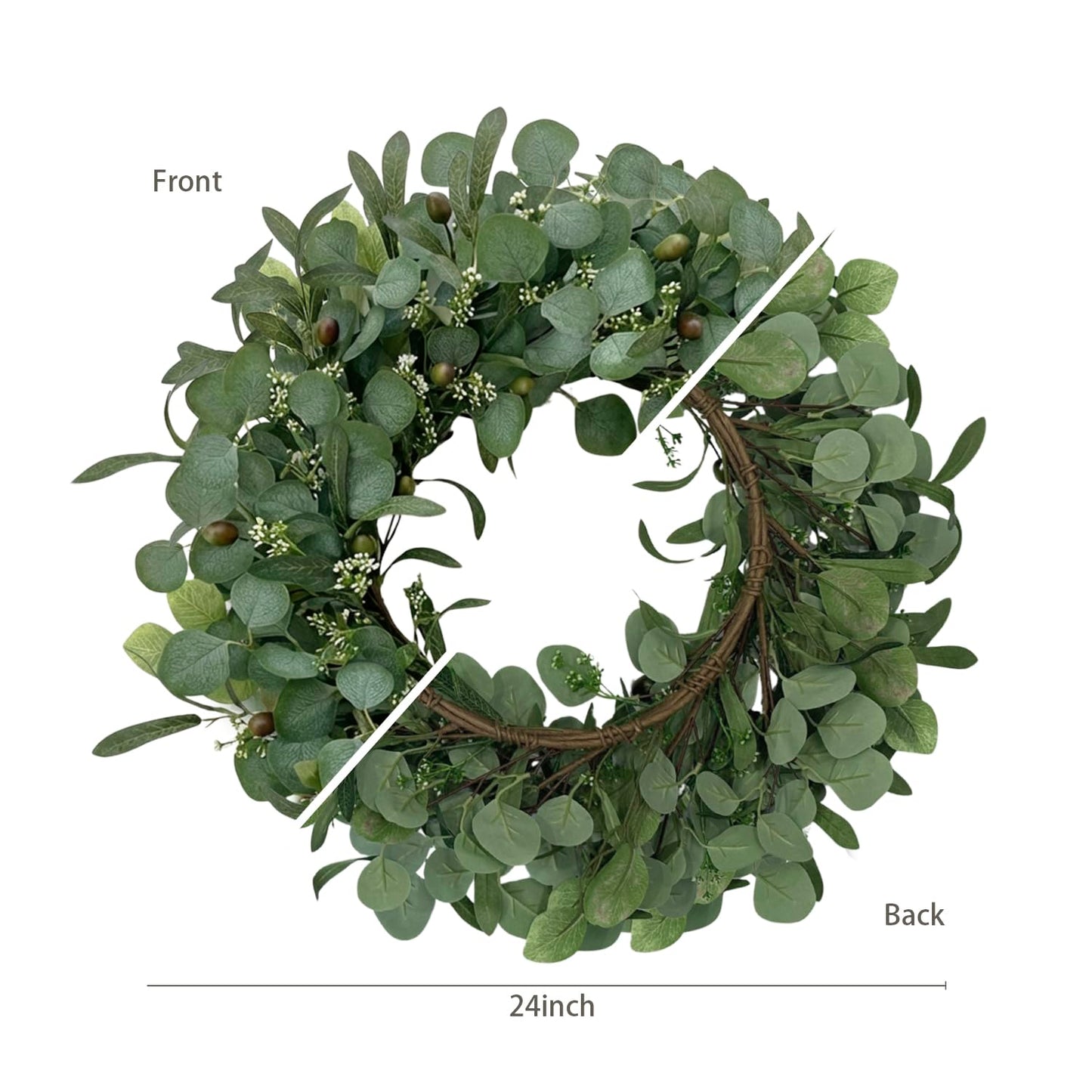 GinzeTop 24 Inch Eucalyptus Wreath for Front Door, Large Artificial Greenery Wreaths with Olive Leaves and Berries, Farmhouse Spring Summer Decor for Porch, Wall, Window, All Season