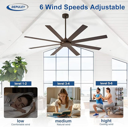 Depuley Large Ceiling Fan without Light: 72 Inch Indoor/Outdoor Fan Reversible DC Motor 6 Speed - Dual 8 Blades Big Ceiling Fans with No Light for Living Room Covered Patio, Brown
