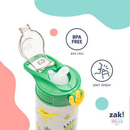 Zak Designs Disney Frozen Sage Kids Water Bottle For School or Travel, 14oz Stainless Steel Water Bottle With Straw, Handle, and Leak-Proof, Pop-Up Spout Cover (Anna & Elsa)