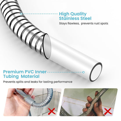 PWERAN Shower Hose 71 Inches Stainless Steel Extra Long Handheld Shower head Hose Flexible and Durable (Chrome)