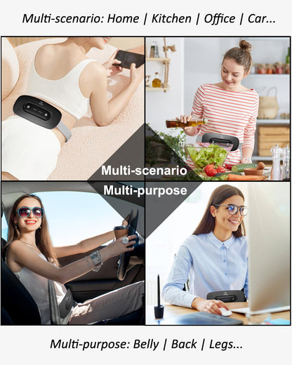 Electric Heating Pad, Portable Cordless Menstrual Heating Pad with 4 Heat Levels and 4 Massage Modes, Fast Large Heating Belly Wrap Belt for Cramps, Back Pain Relief Gifts for Women Girls Her(Black)