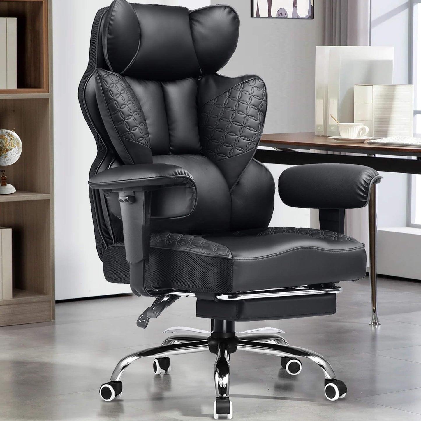 GTRACING Big and Tall Gaming Chair 400lbs Heavy Duty Office Chair with Foot Rest & Ergonomic Pocket Spring Lumbar Support, High Back 3D Saddle Shaped Cushion for Back Pain Relief, Black