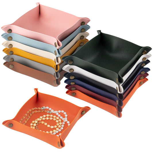 QUYLIXX 12 Pcs Leather Valet Trays, Key Tray for Women and Men, Leather Jewelry Valet, Portable Tray Organizer for Entryway Desk Organizer for Phone, Keys, Wallet, Earphone, Watch, Coin- 12 Colors