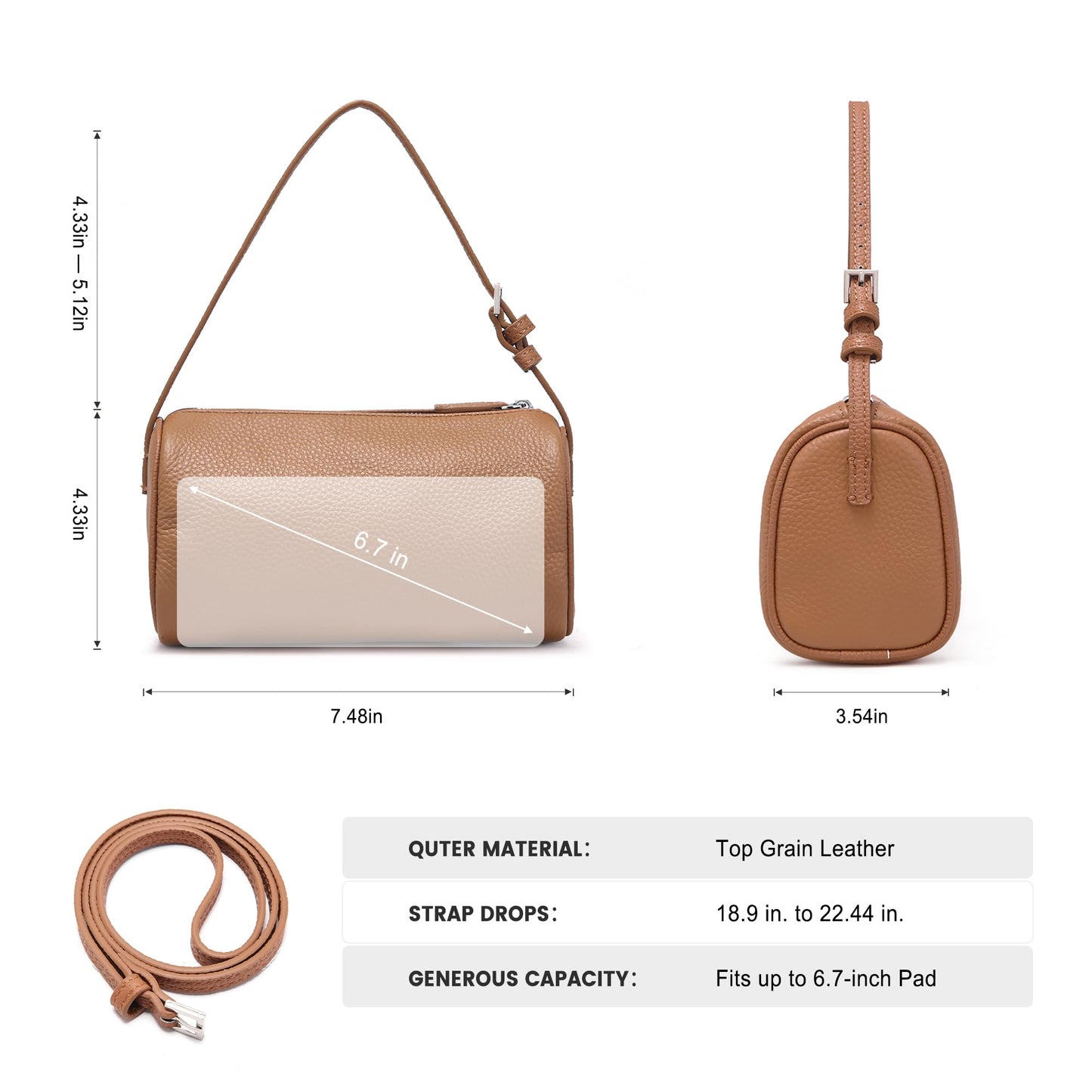 hedexe Genuine Leather Crossbody Purses for Women: Casual Small Leather Barrel Shoulder Bags - Designer Trendy Handbags for Ladies(Cocoa Brown)
