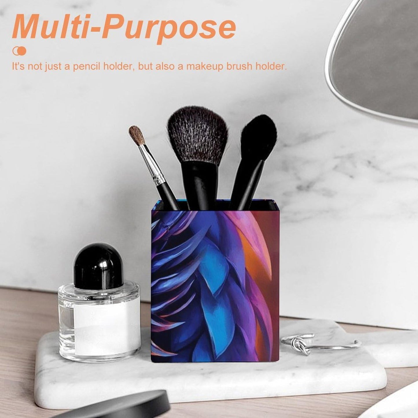UTRSIFB Holder Cup Makeup Brush Storage Organizer, Waterproof Multifunctional Office Supplies, Pen Holder Square Leather Pencil Dragon