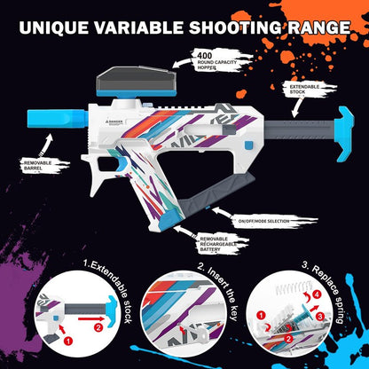 Electric Crystal Splatter, Automatic Splatter Ball Blaster with Adjustable Shooting Power,400 Round Hopper with Rechargeable Battery,Outside Activities Toys for Teens Age 14 & Up - White