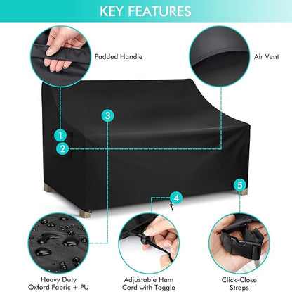 WLEAFJ Patio Sofa Cover Waterproof, 2-Seater Patio Loveseat Cover, Heavy Duty Outdoor Couch Cover, Outdoor Furniture Covers with Air Vent, 60’’ W x 34’’ D x 30’’ H