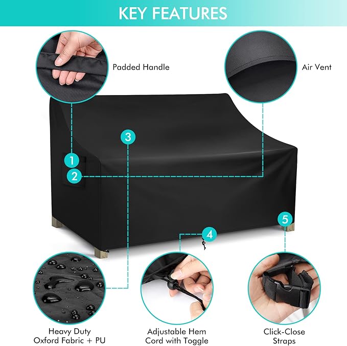 WLEAFJ Patio Sofa Cover Waterproof, Outdoor Loveseat Cover, Heavy Duty Outdoor Couch Cover, Large Lawn Patio Furniture Covers with Air Vent, 54’’ W x 37’’ D x 35’’ H