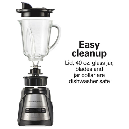 Hamilton Beach Power Elite Wave Action Blender For Smoothies, 40 Oz Glass Jar, 12 Functions Including Puree, Crush Ice, 700 Watts - Black (58148A)