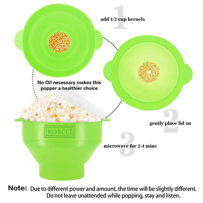 The Original Korcci Microwaveable Silicone Popcorn Popper, Microwave Popcorn Popper, Collapsible Microwave Popcorn Maker Bowl, No Oil Required, Use In Microwave, Dishwasher Safe (Blue)