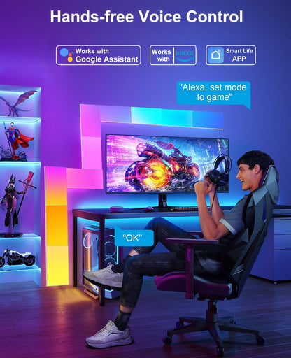 LED Hexagon Lights for Gaming Setup, Smart Home Gaming Wall Lights Work with Alexa Google Assistant, Voice, App & Remote Control, RGB-IC LED Light Panels Music Sync for Game Room Bedroom, 10 Pack