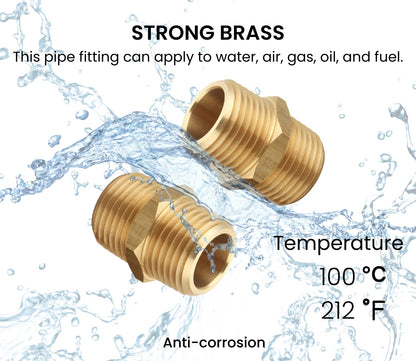 T TANYA HARDWARE 1/2 inch x 1/2 inch NPT Brass Hex Nipple Male Pipe Adapter, Thread 0.75" OD to 0.75" OD (2 Piece)