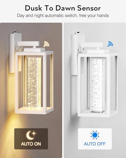 VIANIS White Porch Lights Outdoor, Large Dusk to Dawn Exterior Garage Lighting Fixtures Wall Mount for House, Outdoor Sconce Lights Lanterns for Coach with Integrated Rectangular 10W LED Light Source