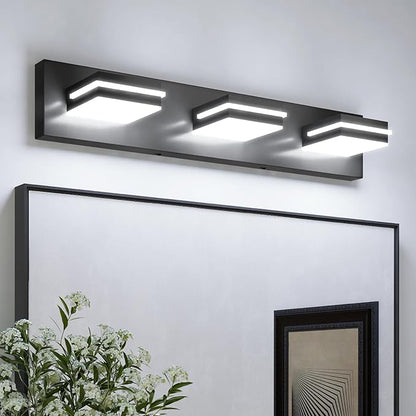 VOLISUN Modern Bathroom Vanity Light Fixtures (3-Light, 24-Inch), Matte Black LED Bathroom Lighting Fixtures Over Mirror, 360°Rotable Head, LED Vanity Lights for Bathrooms (Cool White 6000K)