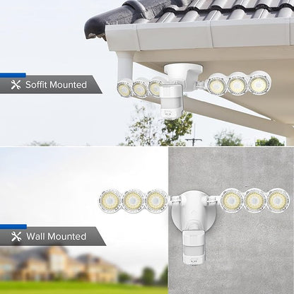 SANSI 45W 6000LM Motion Sensor Outdoor Lights, 5000K 600W Equiv LED Outdoor Lights for House, 4 Modes Wide 320° Angle Flood Lights Outdoor for Yard, Soffit, Garage, Doorways IP65 Waterproof
