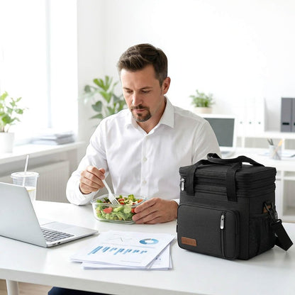 MIYCOO Lunch Bag & Lunch Box for Men Women, Double Deck Leakproof Insulated Soft Large Adult Camping Cooler bag for Work, Beach, Picnic, Travel (Black, 15L)