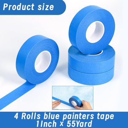 Fyguard 4 Rolls Blue Painters Tape, 1Inch x 55 Yards - Multi-Surface Masking Tape for Wall Painting & DIY Home Use