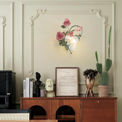 Vintage Floral Wall Sconce,Metal Wall Lamp with Glass Lampshade,Mounted Wall Lights for Bedroom Living Room Corridor Vanity Hallway E26 Wall Art Scones 40 * 40Cm Left