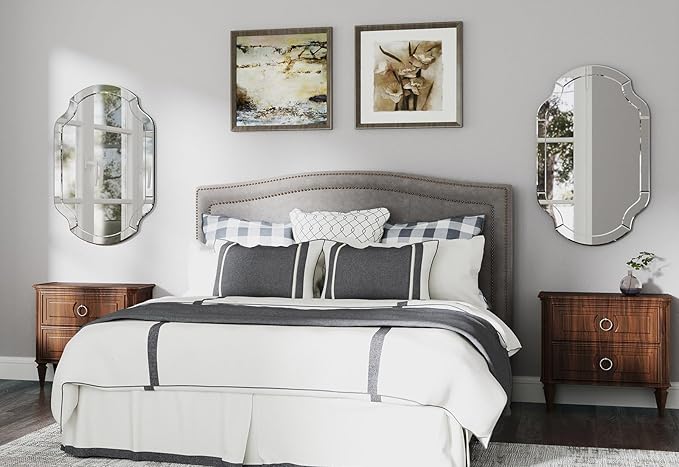 Large Decorative Mirrors, 28" X 40" Elegant Living Room Mirror with Glass Pieces and Beveled Edge, Vanity Mirror for Bedroom Bathroom Entryway Hang Horizontally or Vertically