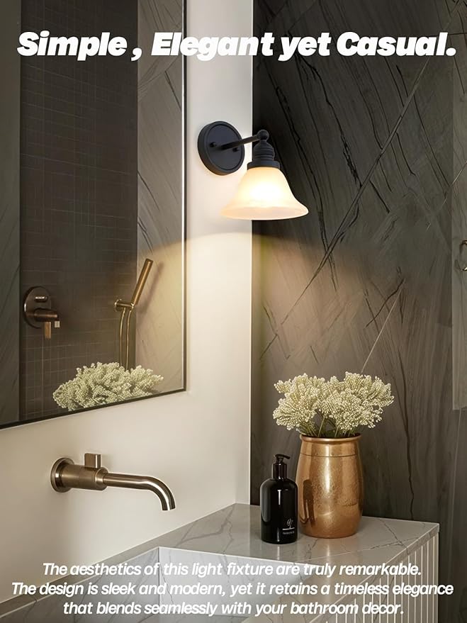 Black Wall Sconce, Vintage Bathroom Vanity Light with Milk Glass Modern Sconces Wall Lighting for Living Room Bedroom Kitchen Hallway Stairway E26 Hardwire Indoor