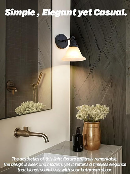 Black Wall Sconce, Vintage Bathroom Vanity Light with Milk Glass Modern Sconces Wall Lighting for Living Room Bedroom Kitchen Hallway Stairway E26 Hardwire Indoor