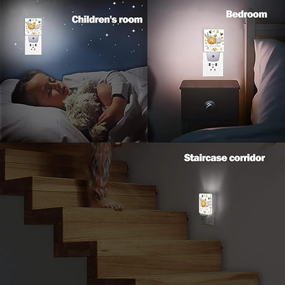 Hello Autumn Night Light, Orange Pumpkins Night Lights Plug into Wall Decor for Bedroom, Bathroom, Hallway, Kitchen, Dusk to Dawn Sensor Nightlights for Boys Girls Women Men Room Gifts