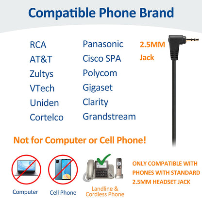 Wantek 2.5mm Telephone Headset with Mic Noise Cancelling, Office Phone Headset Compatible with AT&T ML17929 Panasonic Vtech RCA Uniden Cisco SPA Grandstream Polycom Cordless Dect Phones(A600F)