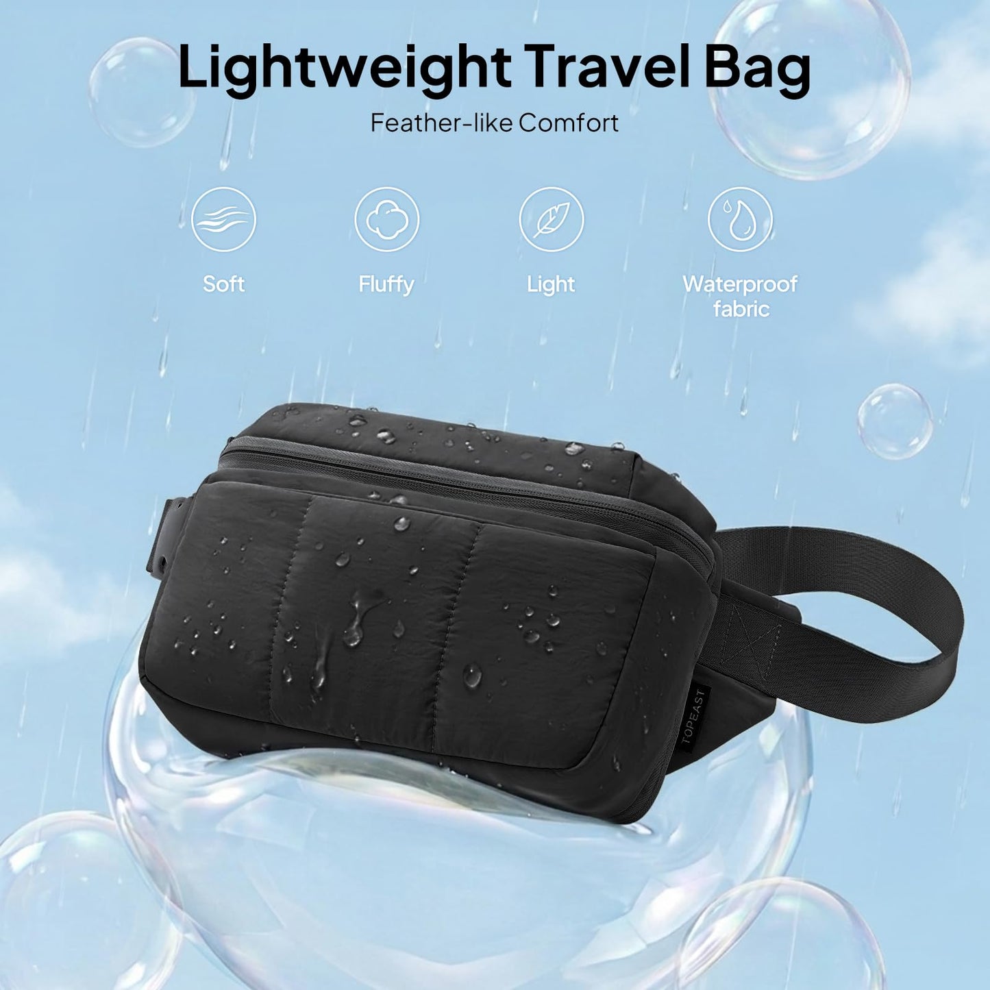 TOPEAST Waist Pack 3.5L Fanny Packs with Water Bottle Holder, Large Capacity Travel Belt Purse Anti-Theft RFID Blocking, Black Fluffy Crossbody Sling Bag for Hiking Walking