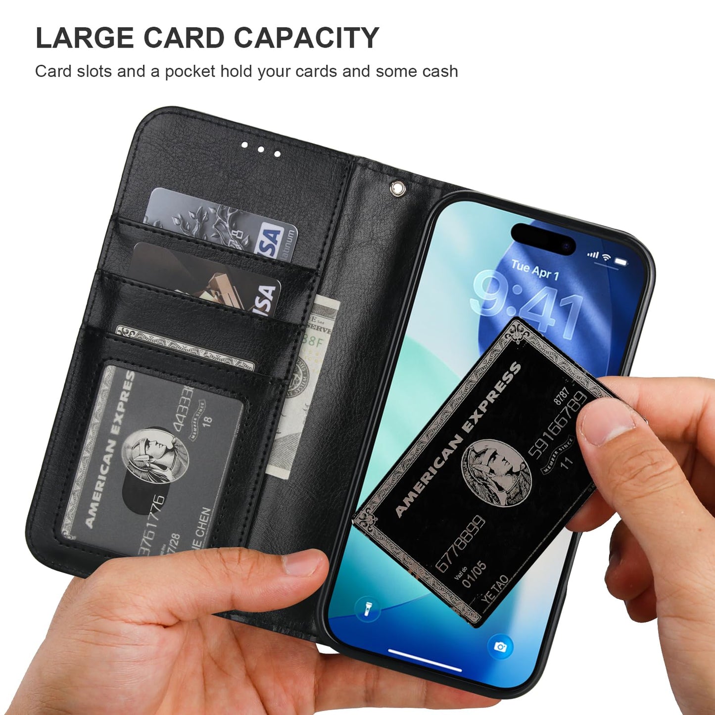 Bocasal for iPhone 17 Pro Max Wallet Case Compatible with MagSafe Wireless Charging, RFID Blocking Magnetic Leather Case with Card Slots Holder Kickstand Detachable Wrist Strap 6.9 Inch (Black)