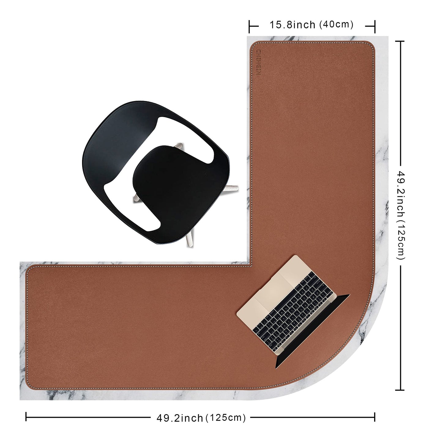 Chihein L-Shaped Desk Pad, Corner Desk Mat (49.2”+ 49.2”) x 15.7”, Computer Office Mouse pad Writing Table Pad for Home Office - Brown/Gray