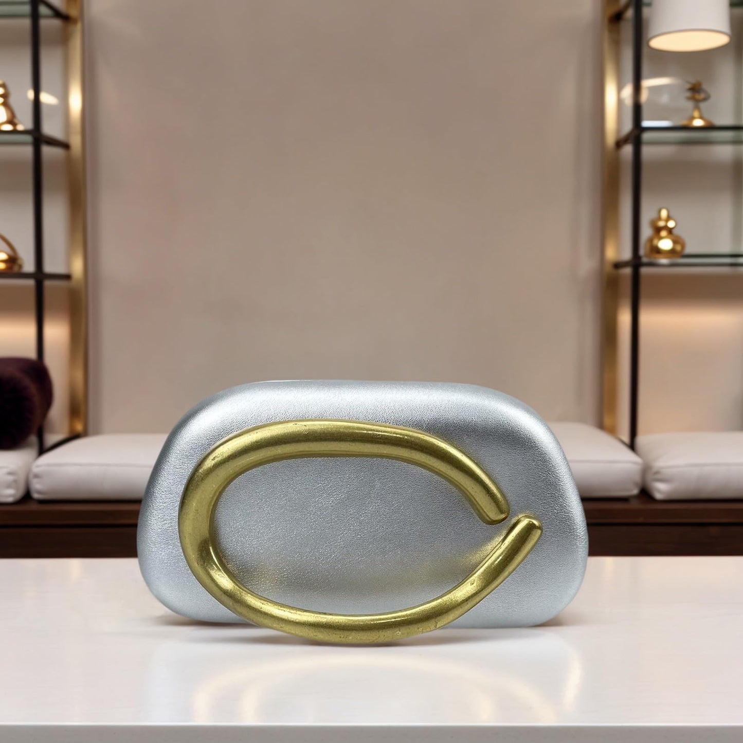 FUTTSPAI Elegant Small Evening Clutch Purses With Handle For Women Formal Leather Handbag Wedding Purse,Silver