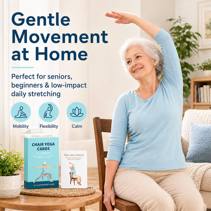 HuanRanYo Oversized Chair Yoga Cards for Seniors, 53 Seated Yoga & Stretch Poses, Large-Print Step-by-Step Exercise Deck with Storage Box, Low-Impact Mobility & Flexibility Workouts for Older Adults