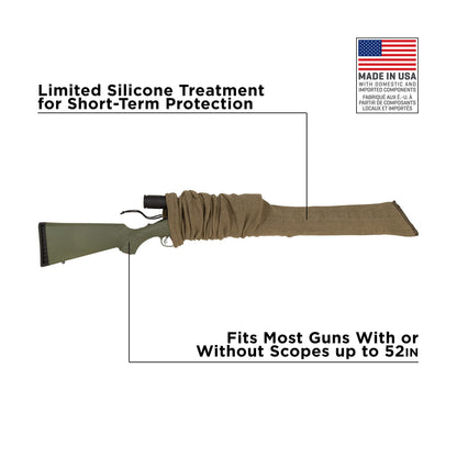 Allen Company Knit Gun Sock for Rifle/Shotguns With or Without Scope - Anti-Rust and Silicone-Treated for Gun Safe, Bag, and Case Storage - Drawstring Closure - 52" Tan