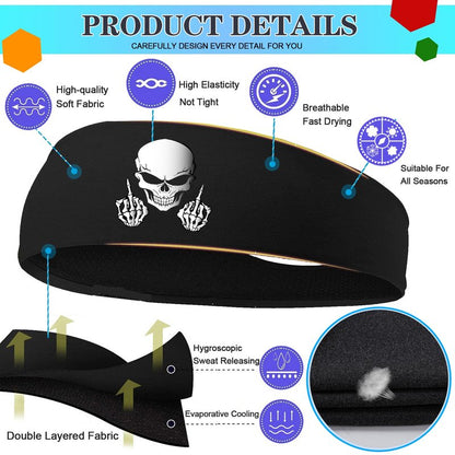 Mens Headbands Sweat Bands 3 Pcs Sweatbands for Men Women Sport Workout Cooling Headbands for Men Running Head Band Hair Band Skull Non Slip Men's Headband for Sweat Yoga Gym Tennis Skateboard Gifts
