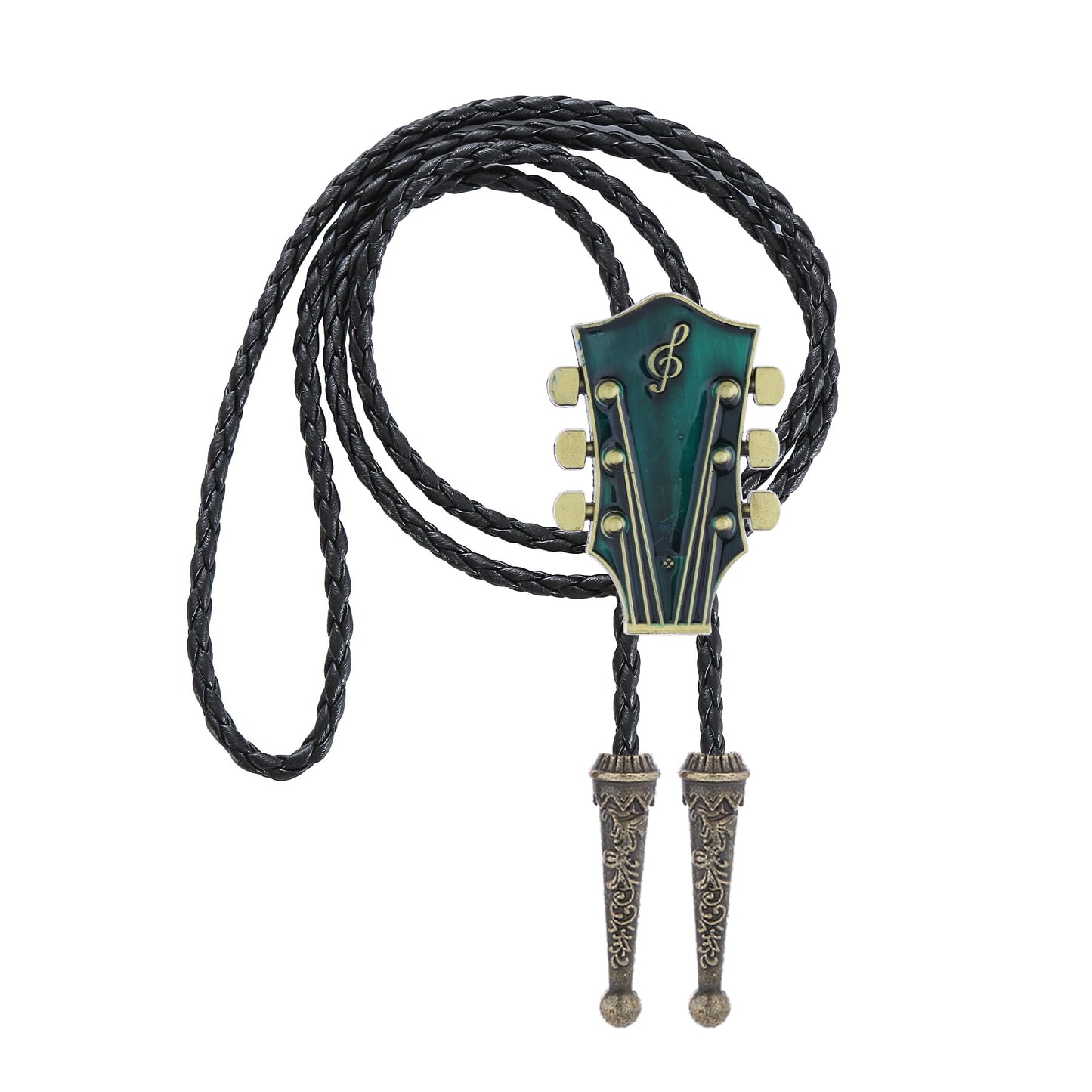 GelConnie Mens Bolo Tie Vintage Western Cowboy Guitar Bolo Tie Necklace PU Leather Necktie Party Wedding Costume Accessory