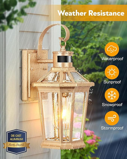 VIANIS Outdoor Wall Lights, Motion Sensor Exterior Light Fixtures Wall Mount, Waterproof Modern Gold Outside Front Porch Light, Anti-Rust Aluminum Outdoor Wall Sconce for House Garage 2 Pack