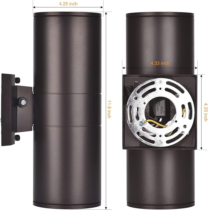 Dusk to Dawn Outdoor Lighting, Modern Up Down Porch Lights Outdoor Cylinder, Oil Bronze Waterproof Wall Sconce, E26 Base, Exterior Light Fixture Wall Mount, ETL, Pack of 2