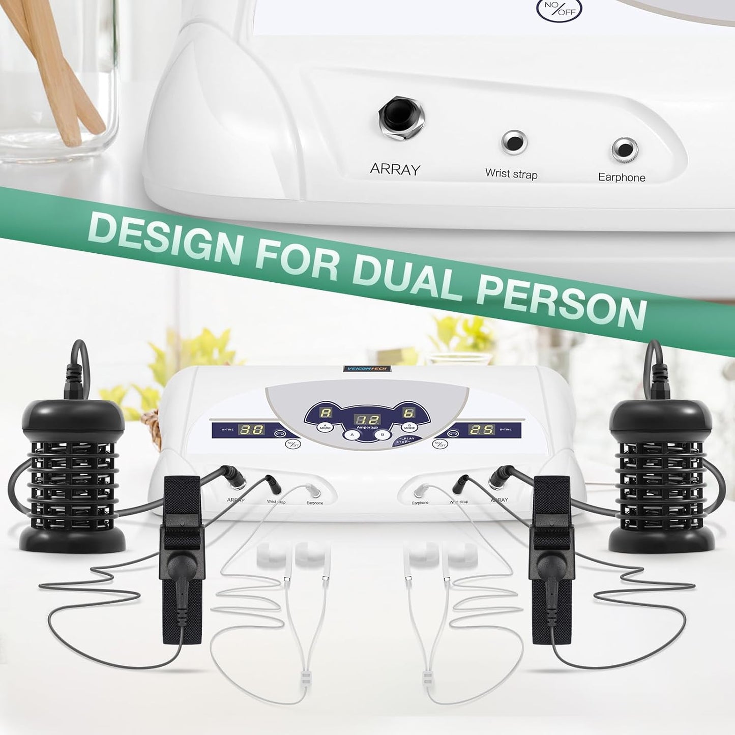Ionic Foot Bath Detox Machine, Foot Detox Mahcine SPA for 2 Users with MP3 Music Player, Including 2 Earphones, 2 Wrist Straps, 2 Arrays, 5 Foot Basin Liners