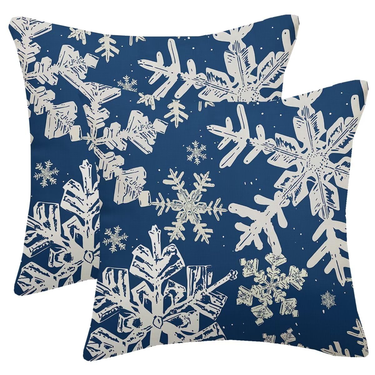 AELUTYSH Navy Blue Christmas Pillow Covers 18x18 Inch Set of 2 Winter Snowflake Decorative Throw Pillows Farmhouse Holiday Christmas Decor Cushion Covers Linen for Home Living Room Bed Outdoor