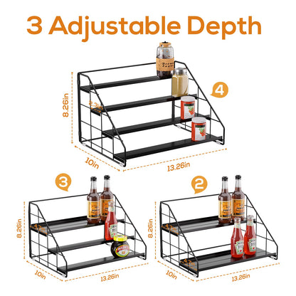 Spice Rack Organizer for Cabinet, 4 Tiered Spice Rack Organizer, Tiered Adjustable Spice Shelf for Kitchen Countertop Pantry Organization (Bright Black)