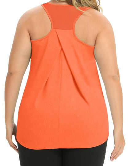 FOREYOND Women's Plus Size Workout Tank Tops Loose Fit Yoga Racerback Athletic Tops Sleeveless Summer Shirts, Bright Orange, 1XL
