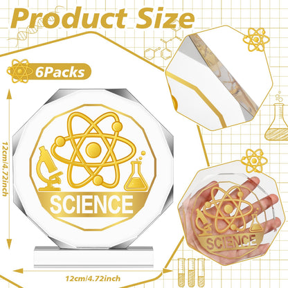 CroBlissful 3/6 Pcs Trophy Award 4.72 x 4.72 Inches Acrylic Trophy Plaques Awards for Adult Team Participation Gift Prizes(6 Pcs,Science Style)
