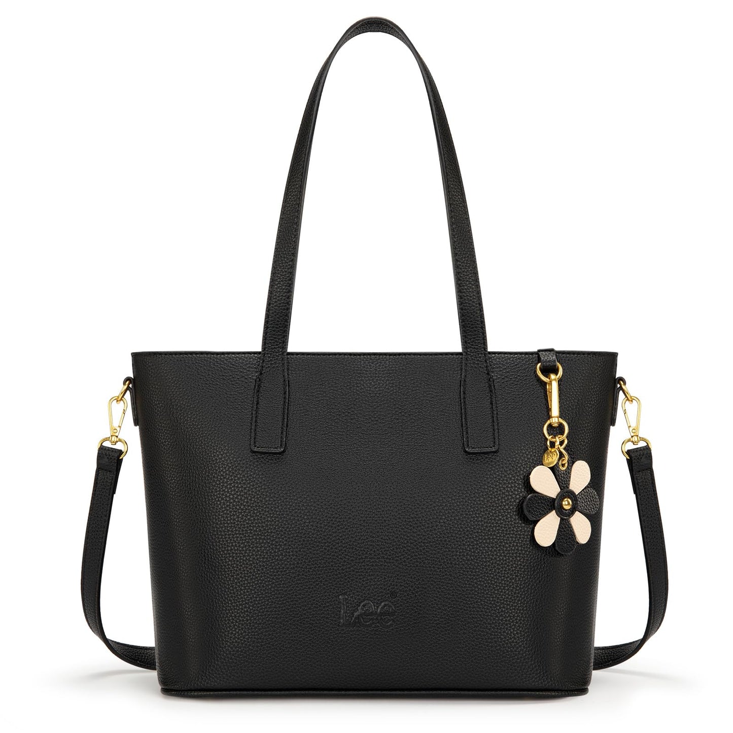 Lee Tote Bag for Women, Soft Vegan Leather Shoulder Bag with Adjustable Detachable Crossbody Strap, Work Handbag for Commute Travel LEE70-002BK