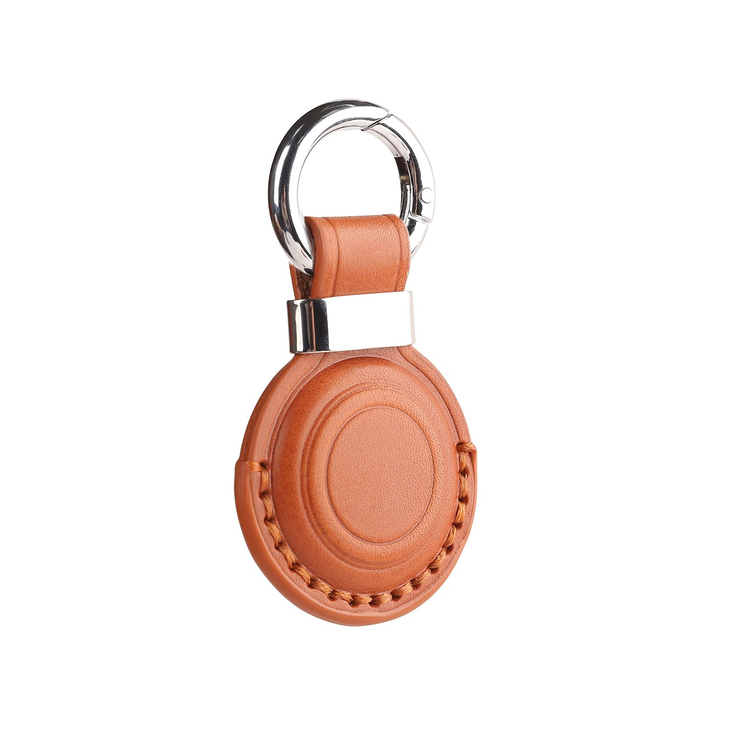 2 Pack LQU Genuine Leather Keychain Holder Compatible with Airtag, Secure Air Tag Keychain Holder Case Cover Key Chain Ring Accessories for Air Tag - Brown V2.0