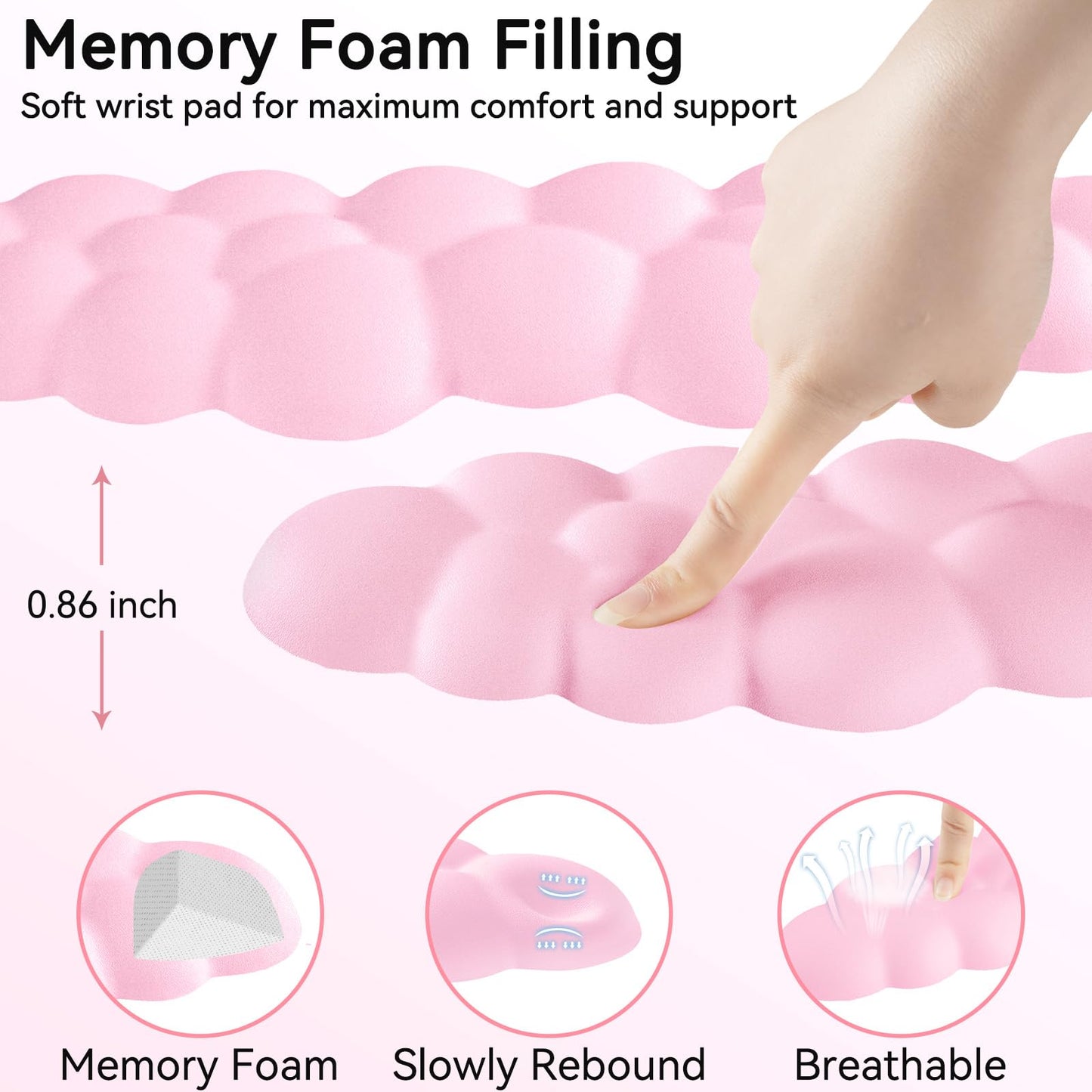 Sushret Cloud Wrist Rest for Computer Keyboard, 4-in-1 Memory Foam Leather Cloud Keyboard Wrist Rest and Mouse Pad Set with Ergonomic Support for Arm and Palm Cushion, Gaming/Work Setup, Pink
