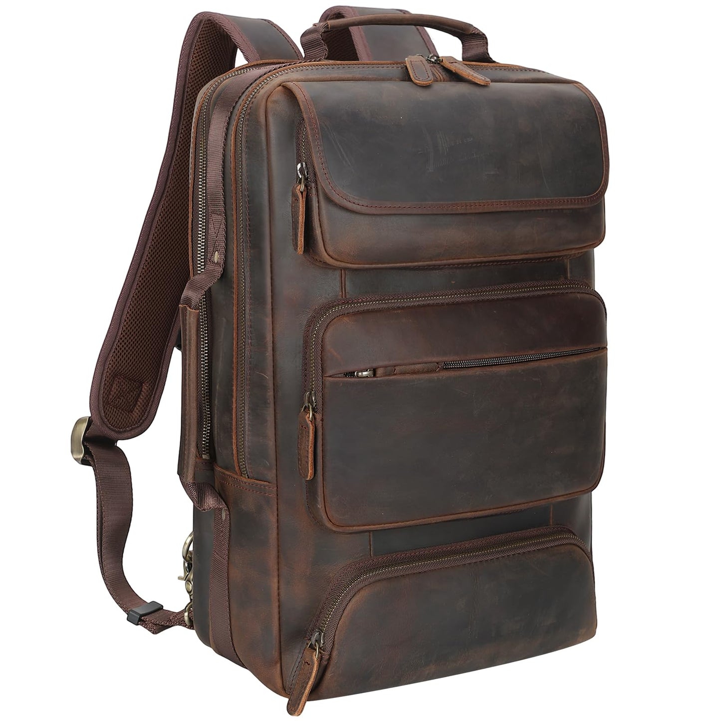 TIDING Full Grain Leather 17.3 Inch Laptop Backpack for Men, Convertible Business Briefcase Weekender Camping Bag Travel Rucksack